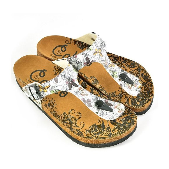 Calceo Shoes - White Butterfly T-Strap Sandal - Calceo Line of Goby Shoes